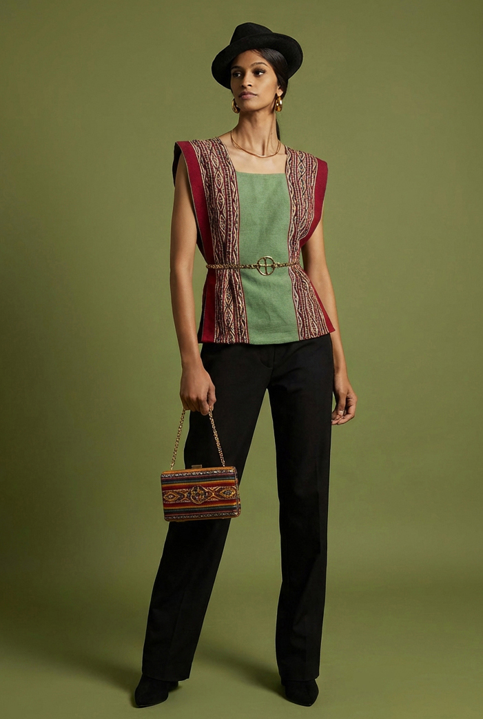 WOOL LOOM MICRO PONCHO & SUPER 120 WOOL TROUSERS
