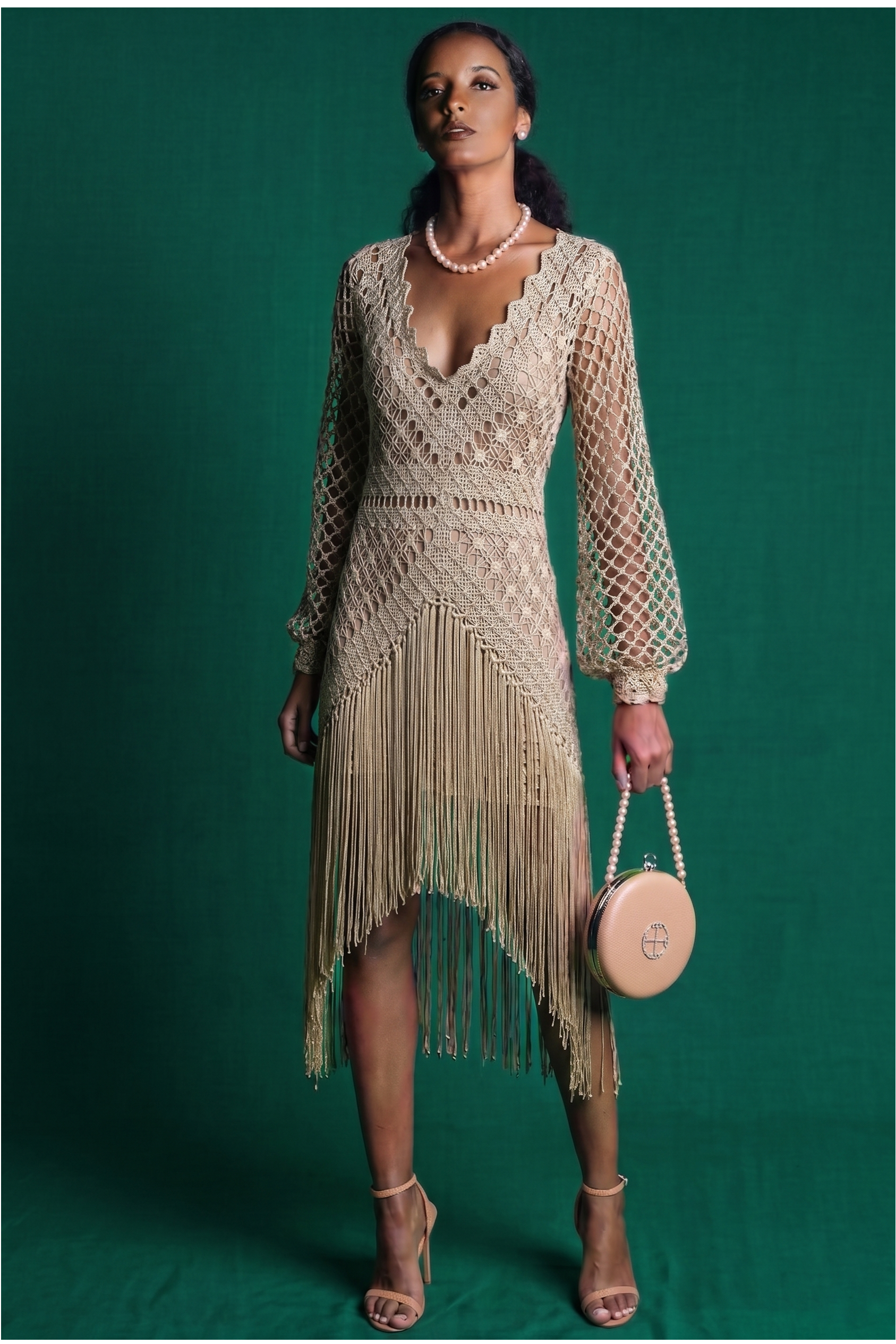 Beige File Dress